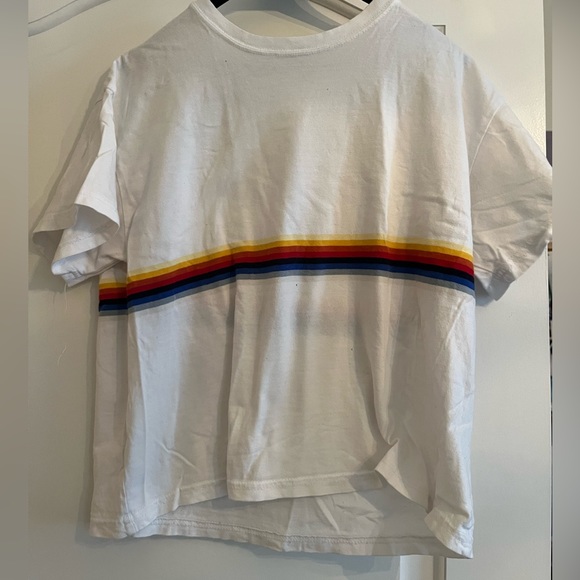 White Brandy Melville T-Short with Rainbow Stripe - Picture 2 of 5